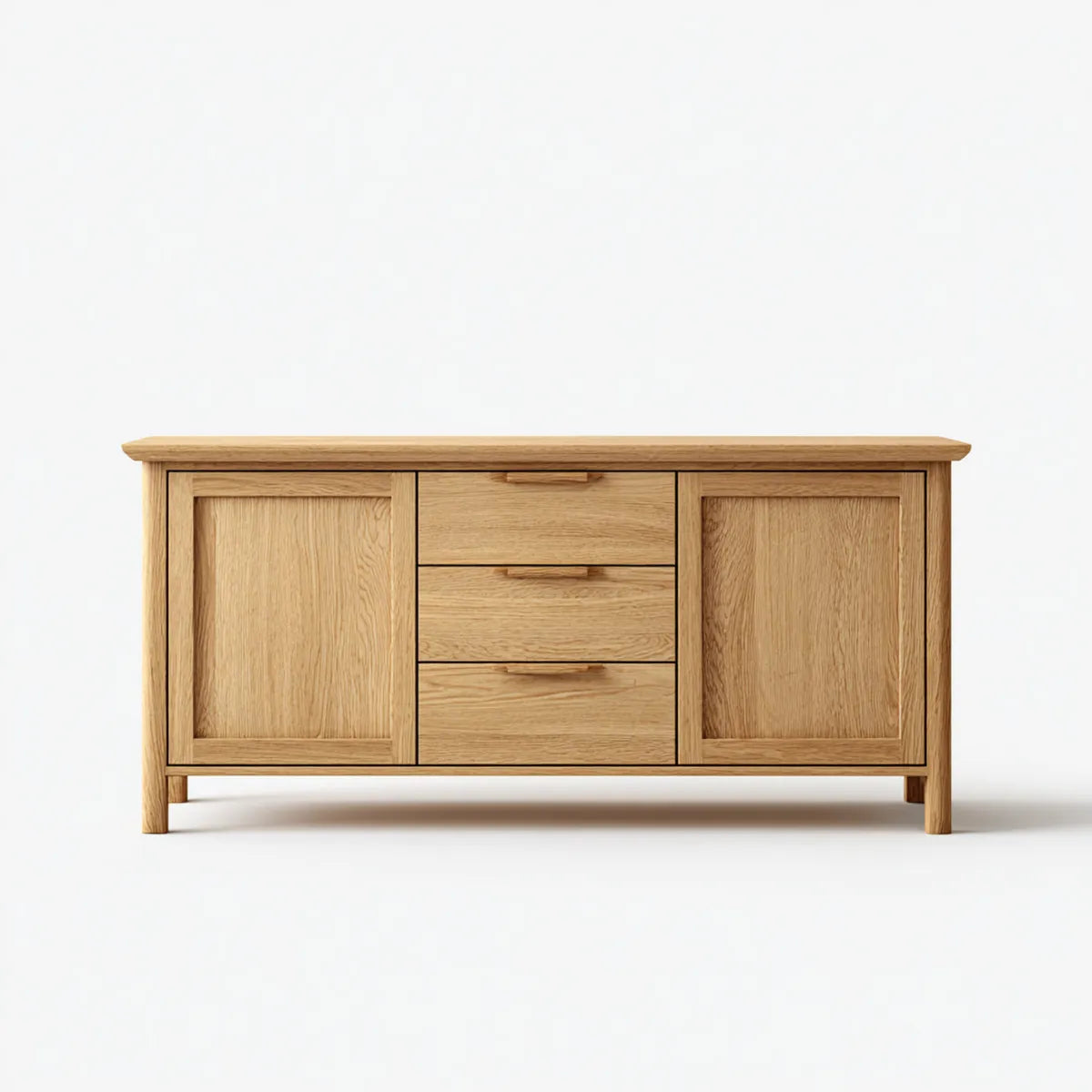 Sideboard Eiche Natur 160 x 45 x 85 cm Massivholz Rechteckig mit 2 Türen und 3 Schubladen
