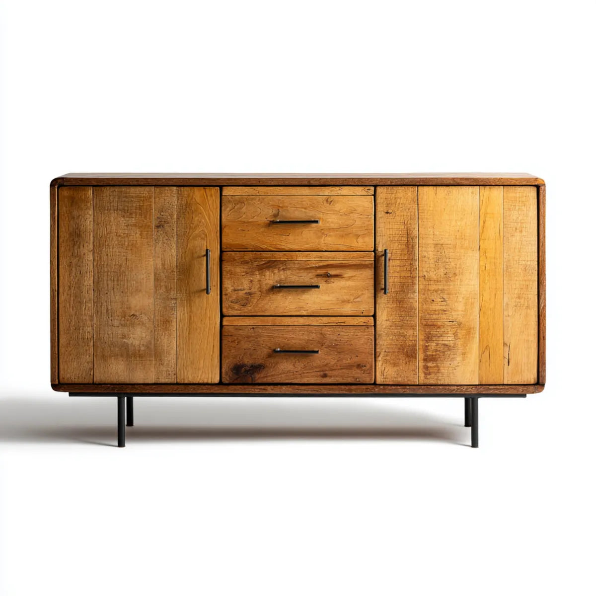 Sideboard Braun 160 x 40 x 80 cm aus Mango-Massivholz rechteckig mit 3 Schubladen und 2 Türen