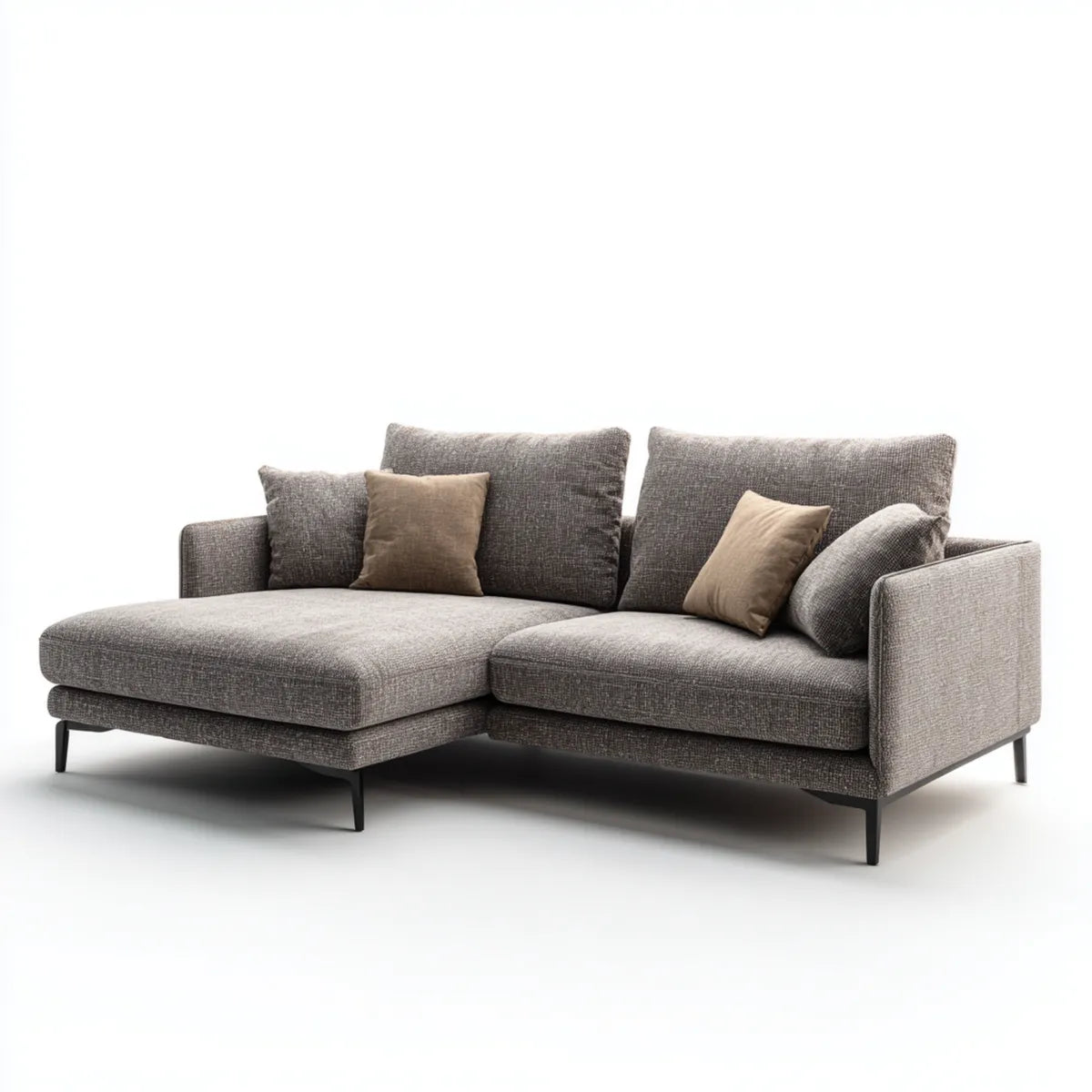 Ecksofa mit Recamiere links Grau Polyester L-Form 260 x 160 x 85 cm