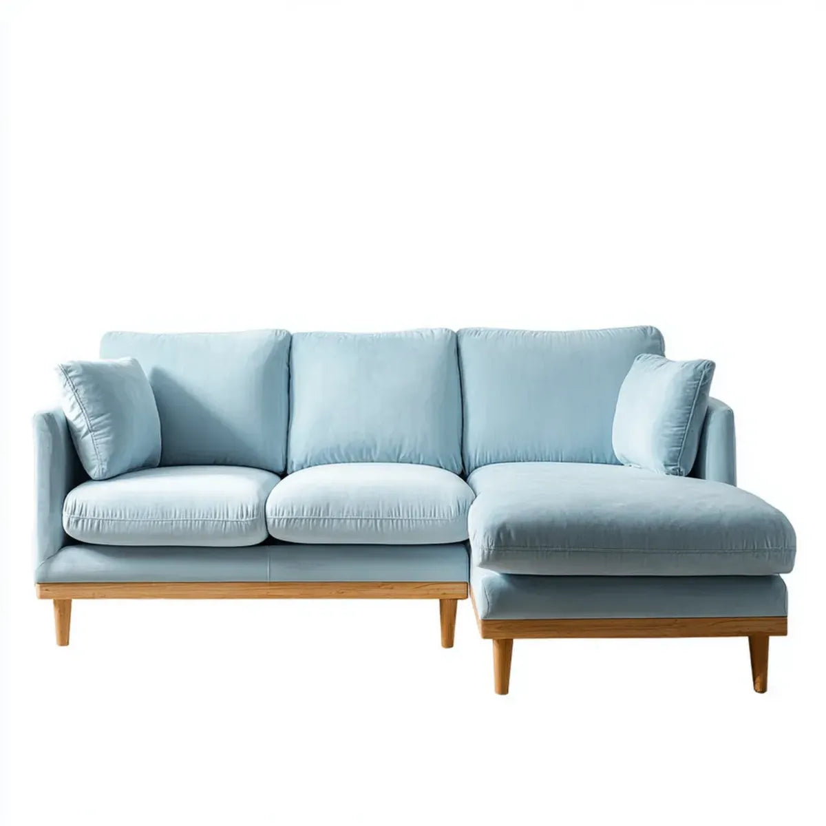 Ecksofa mit Recamiere Hellblau 240 x 150 x 85 cm Polyester Massivholz L-Form