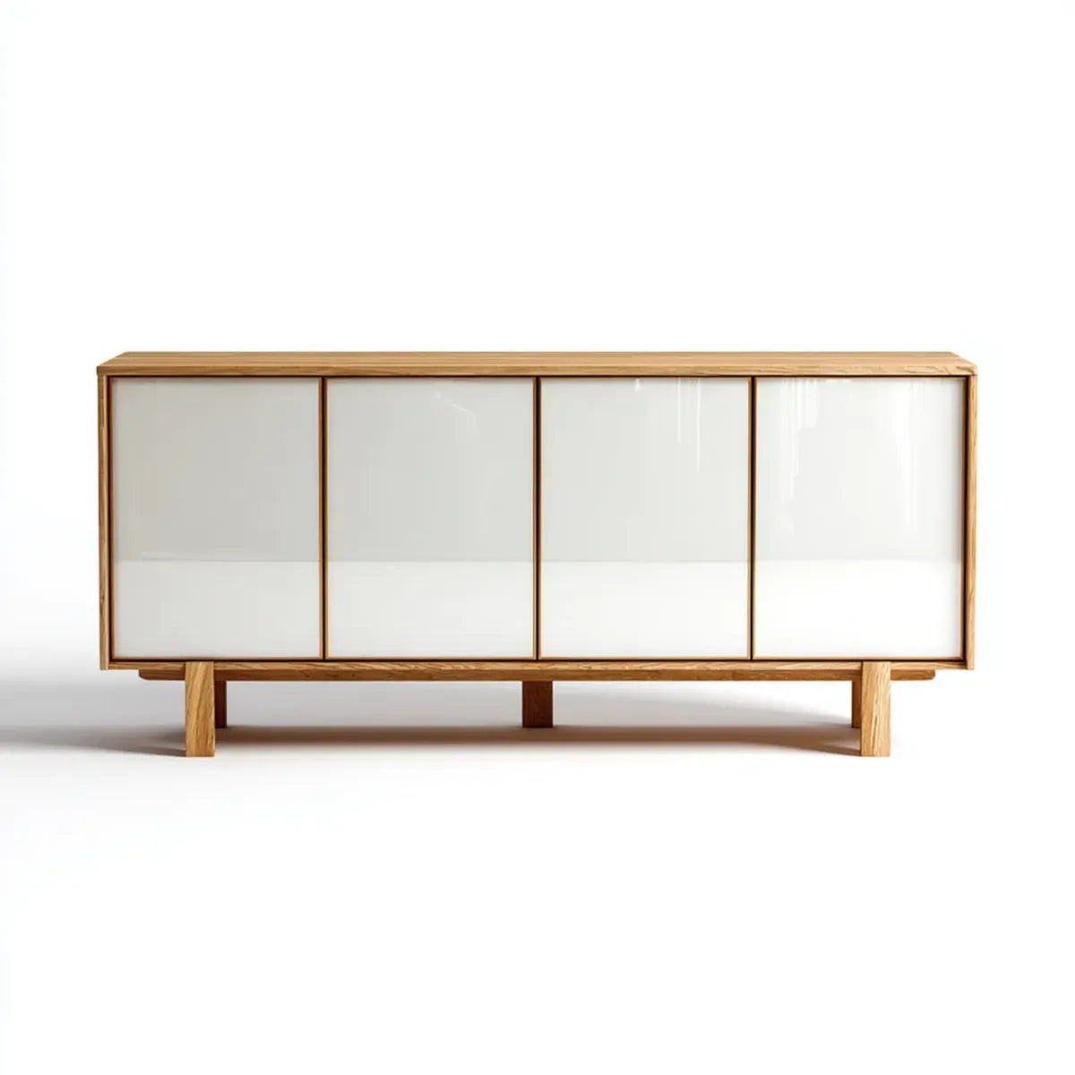Sideboard mit 4 Türen Weiß Eiche Massivholz MDF 180 x 45 x 80 cm Rechteckig