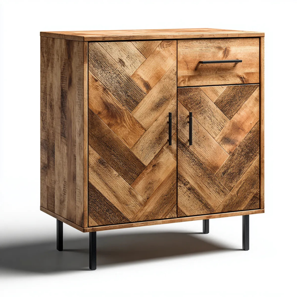 Sideboard aus massivem Mangoholz braun schwarz rechteckig 80 x 40 x 100 cm mit 2 Türen und Schublade