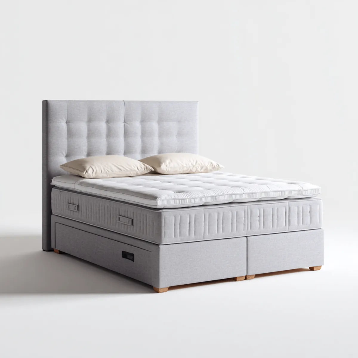 Boxspringbett Hellgrau 180 x 200 cm Polyester Rechteckig mit Matratze und Topper