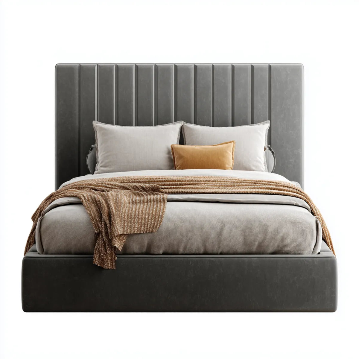 Polsterbett Doppelbett Dunkelgrau 180 x 200 cm Polyester-Samt Rechteckig