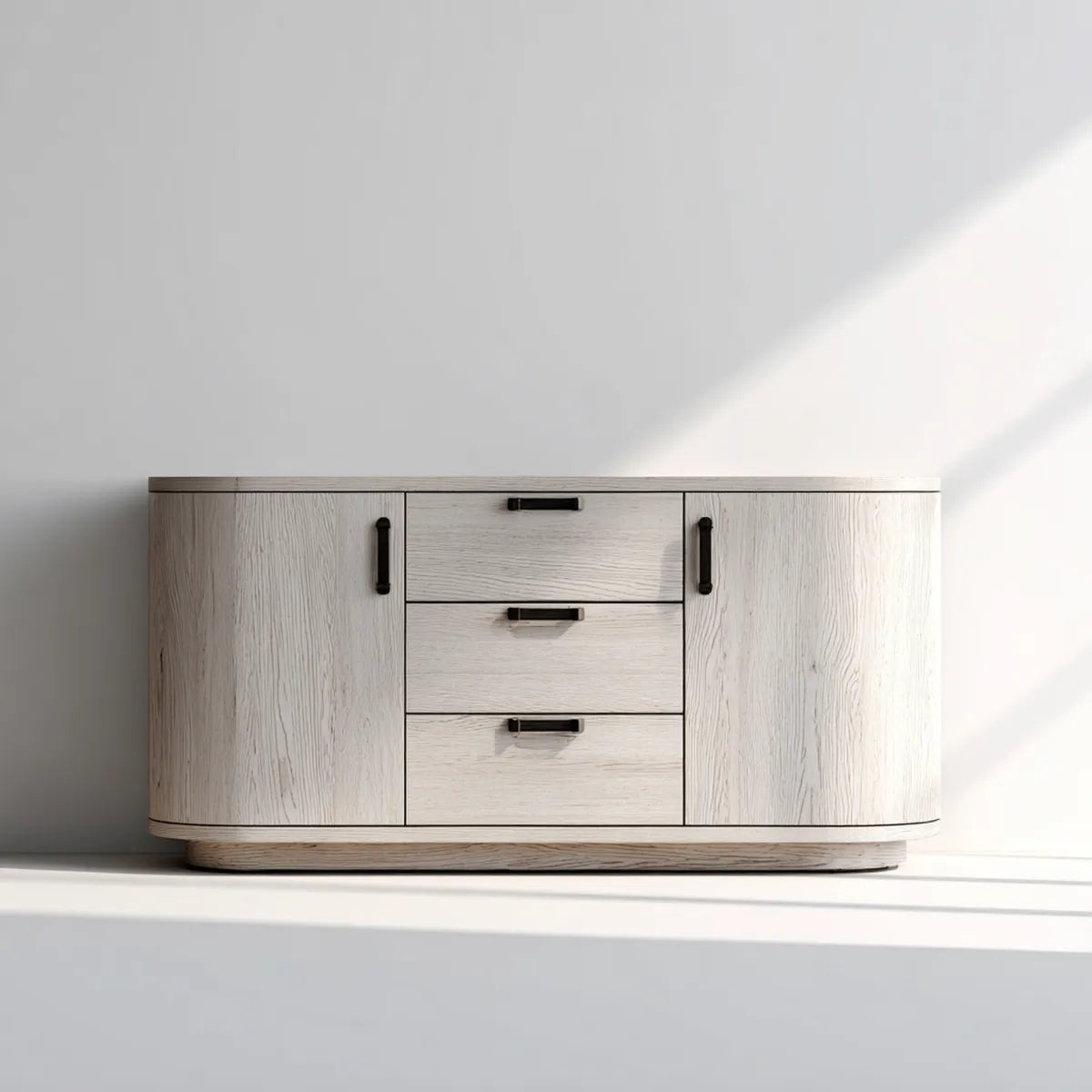 Sideboard in Eichenoptik Weiß 160 x 45 x 85 cm MDF mit abgerundeter Front