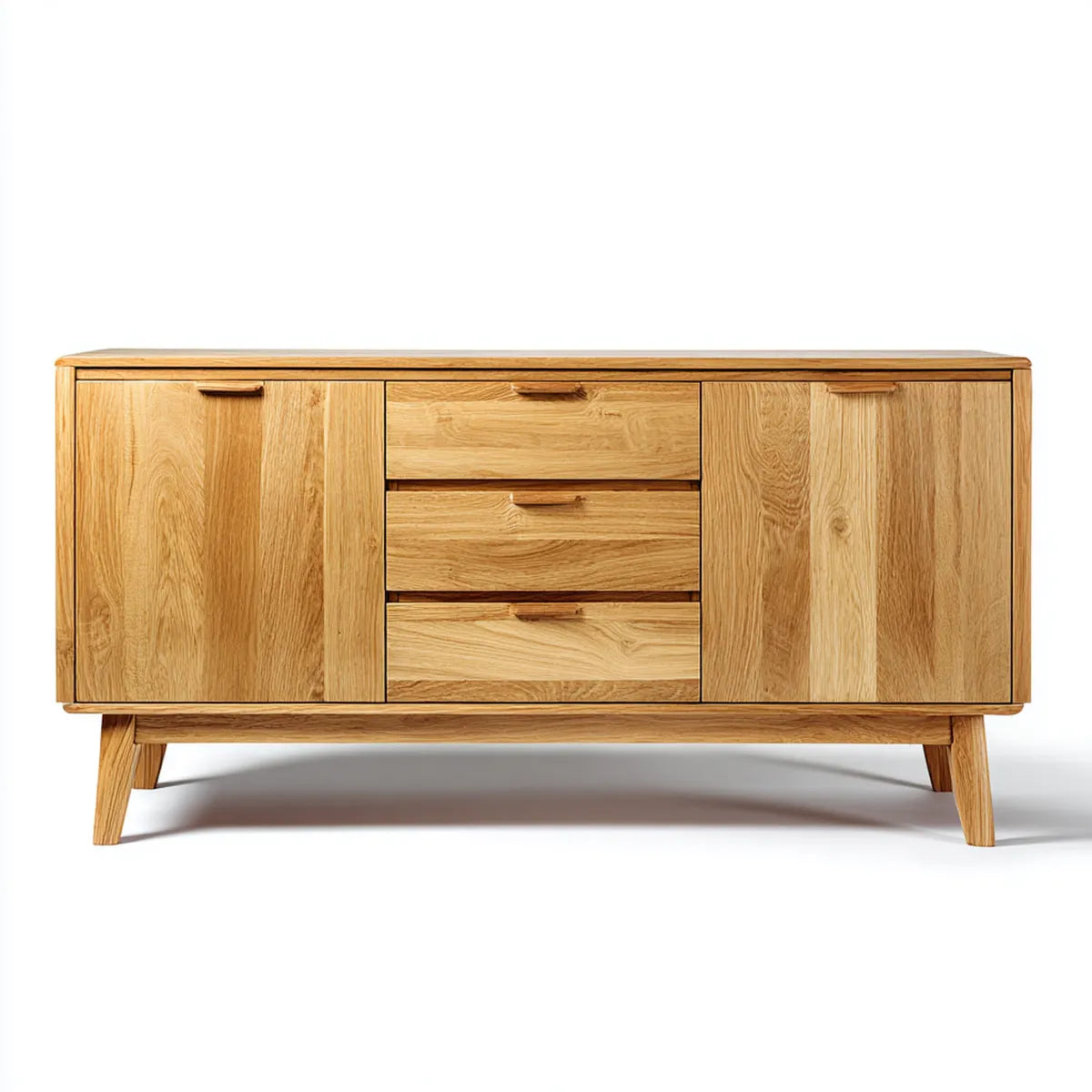Sideboard Eiche natur 180 x 45 x 85 cm Massivholz rechteckig mit 3 Schubladen und 2 Türen