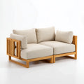 2-Sitzer Sofa Beige aus massivem Akazienholz mit Polyester-Cord 140 x 80 x 75 cm rechteckig