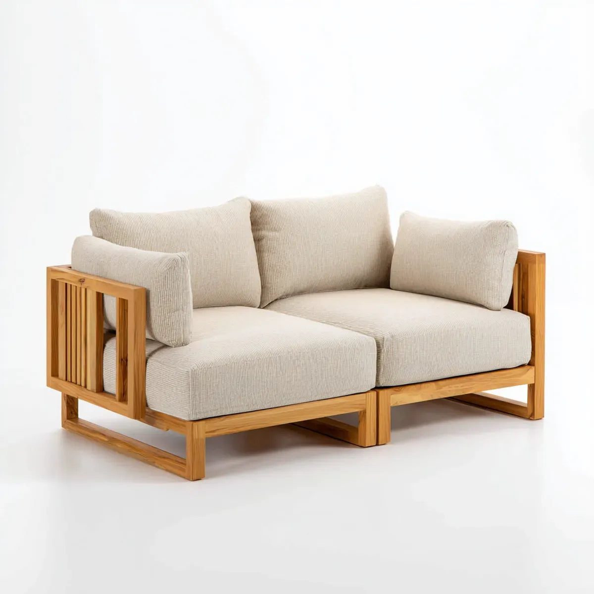 2-Sitzer Sofa Beige aus massivem Akazienholz mit Polyester-Cord 140 x 80 x 75 cm rechteckig