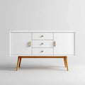 Sideboard Weiß mit 2 Türen und 3 Schubladen aus MDF und Gummibaum-Massivholz 120 x 40 x 85 cm rechteckig