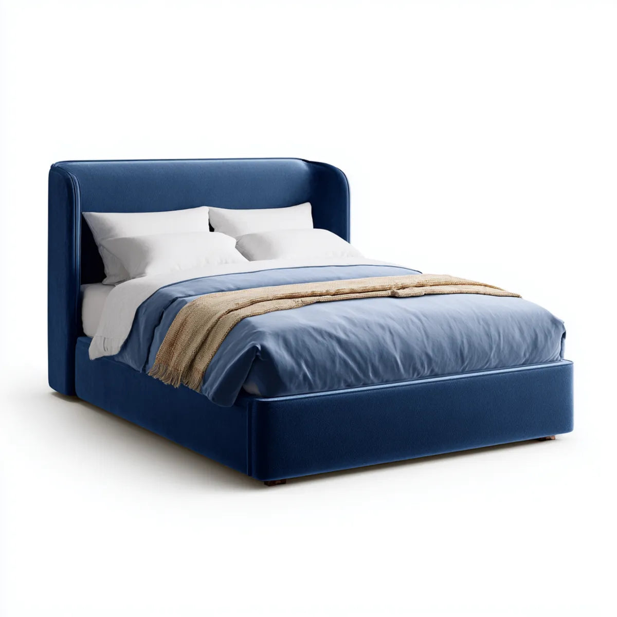 Doppelbett Polsterbett Dunkelblau 180 x 200 cm Polyester-Samt Rechteckig mit abgerundeten Ecken