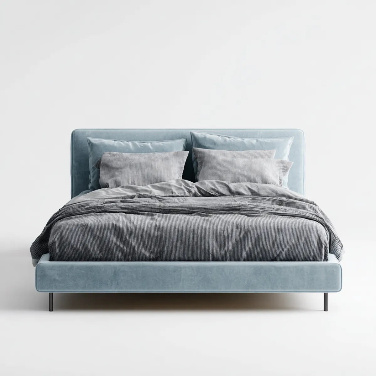 Polsterbett Doppelbett Hellblau 180 x 200 cm Samtstoff Rechteckig