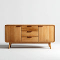 Sideboard Eiche Natur 160 x 45 x 85 cm Massivholz mit 2 Türen und 3 Schubladen abgerundete Rechteckform