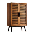 Highboard Schrank Braun 80 x 40 x 140 cm MDF Rechteckig mit 2 Lamellentüren