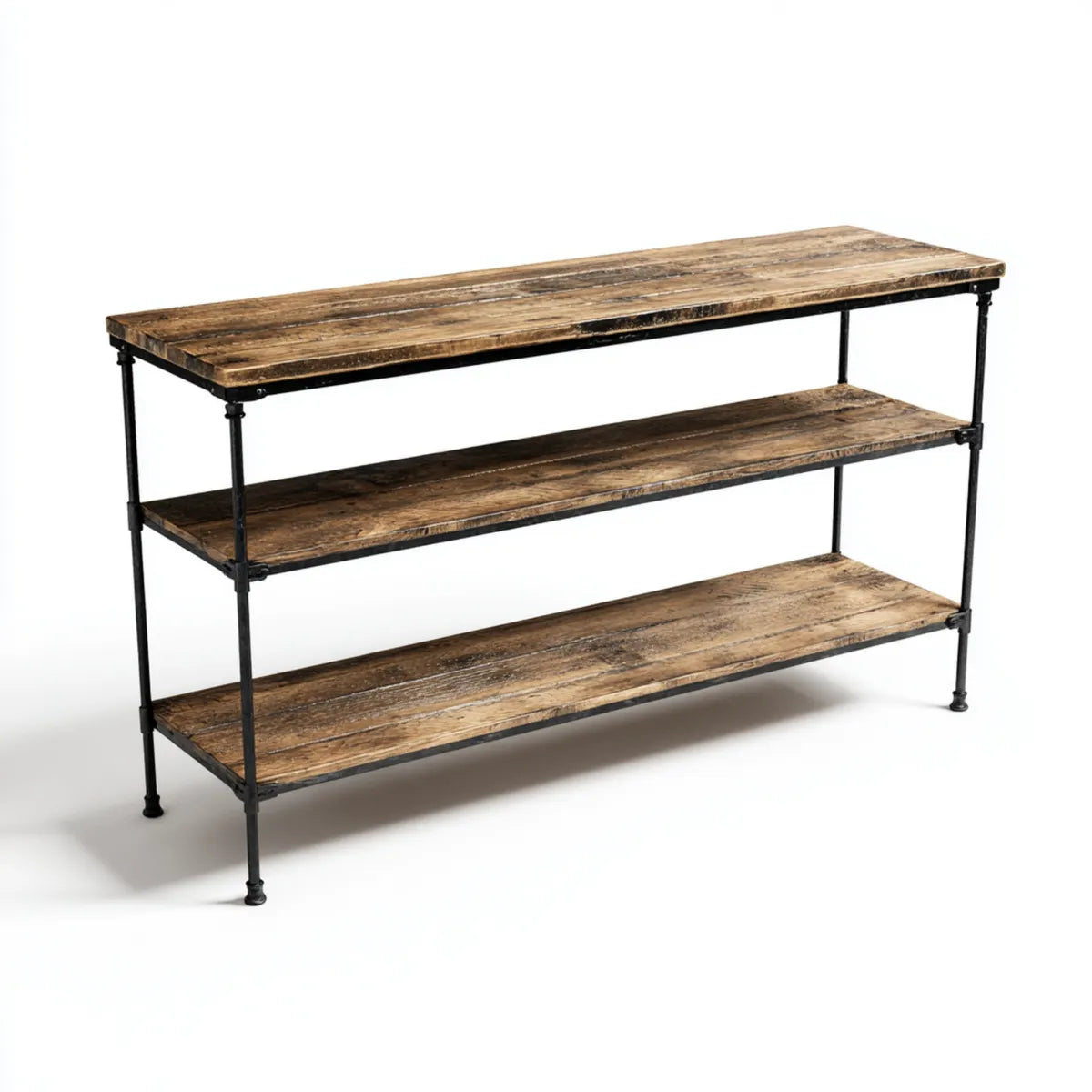 Konsolentisch mit 3 Ablagen Braun Schwarz aus Altholz-Massivholz und pulverbeschichtetem Stahl 120 x 35 x 90 cm rechteckig
